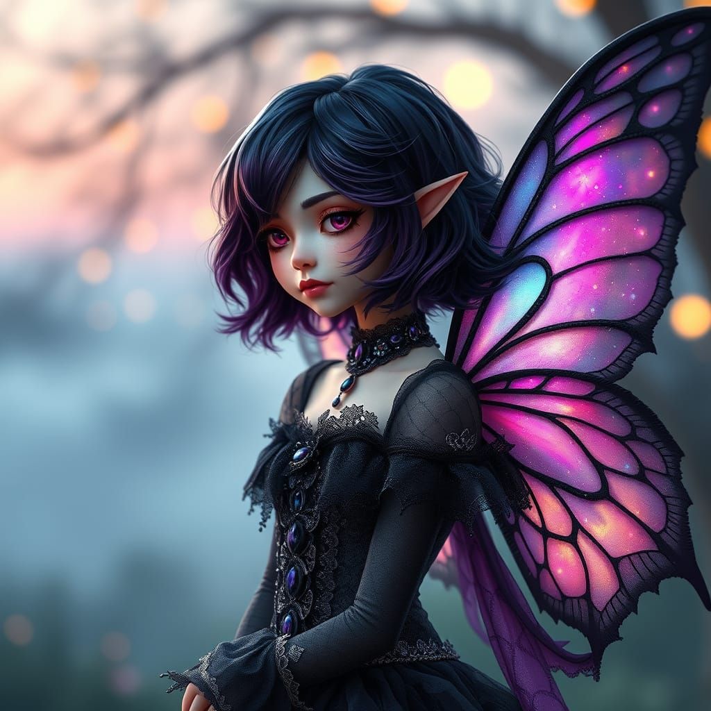 Whimsical Fairy Creature in Gothic Attire