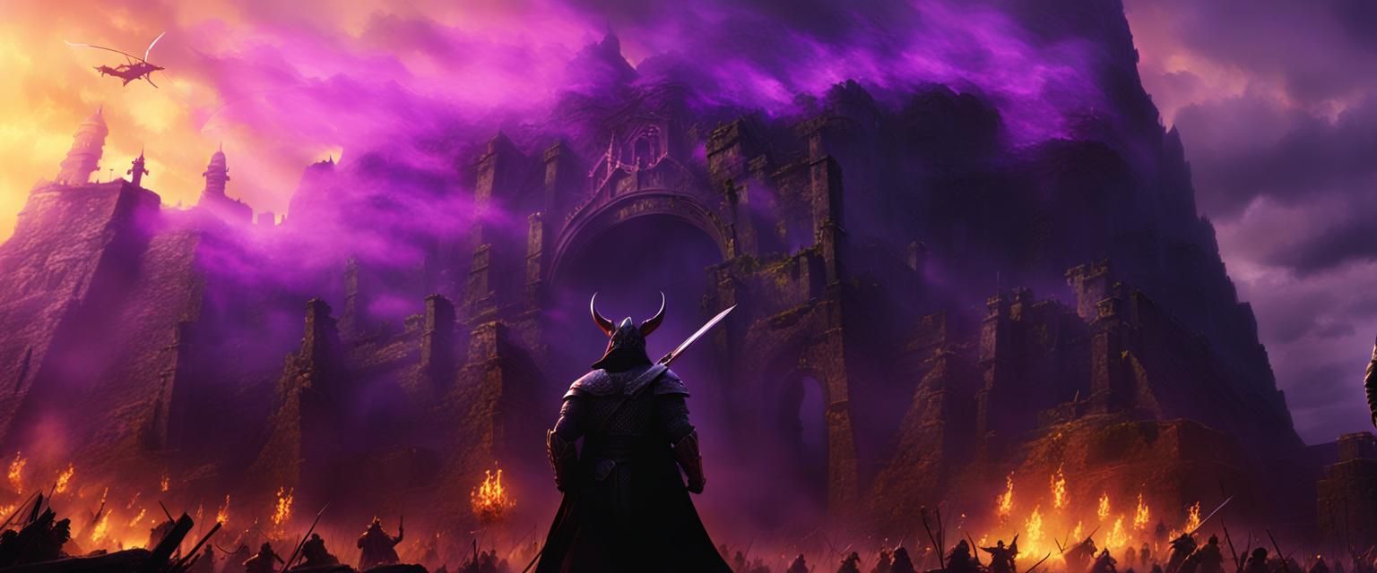 Medieval Army Silhouette with Devil, Dark Fantasy Art