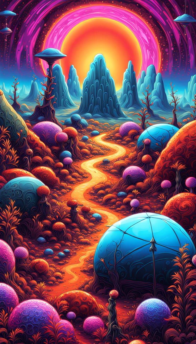 Neon Alien Flora and Fauna in Parallel Dimensions