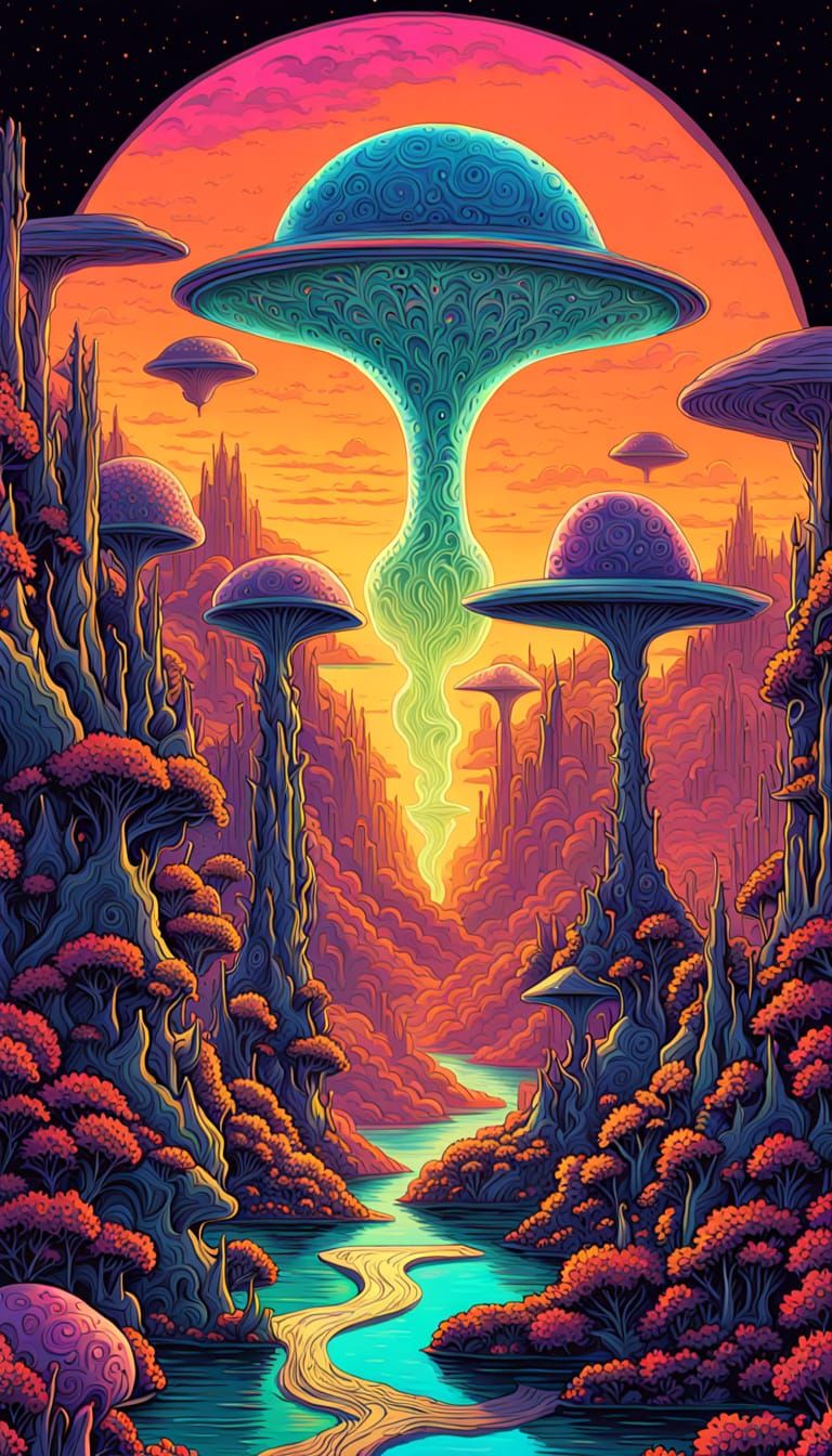 Neon Alien Flora and Fauna Splash Art