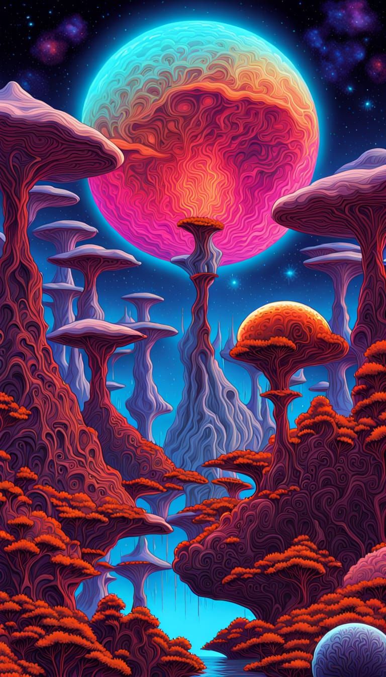 Neon Alien Flora and Fauna in Parallel Dimension