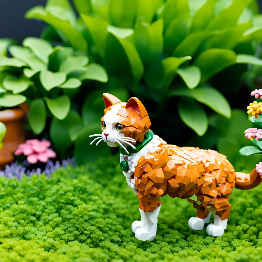 Lego Ginger Cat Figurine Playing in Garden