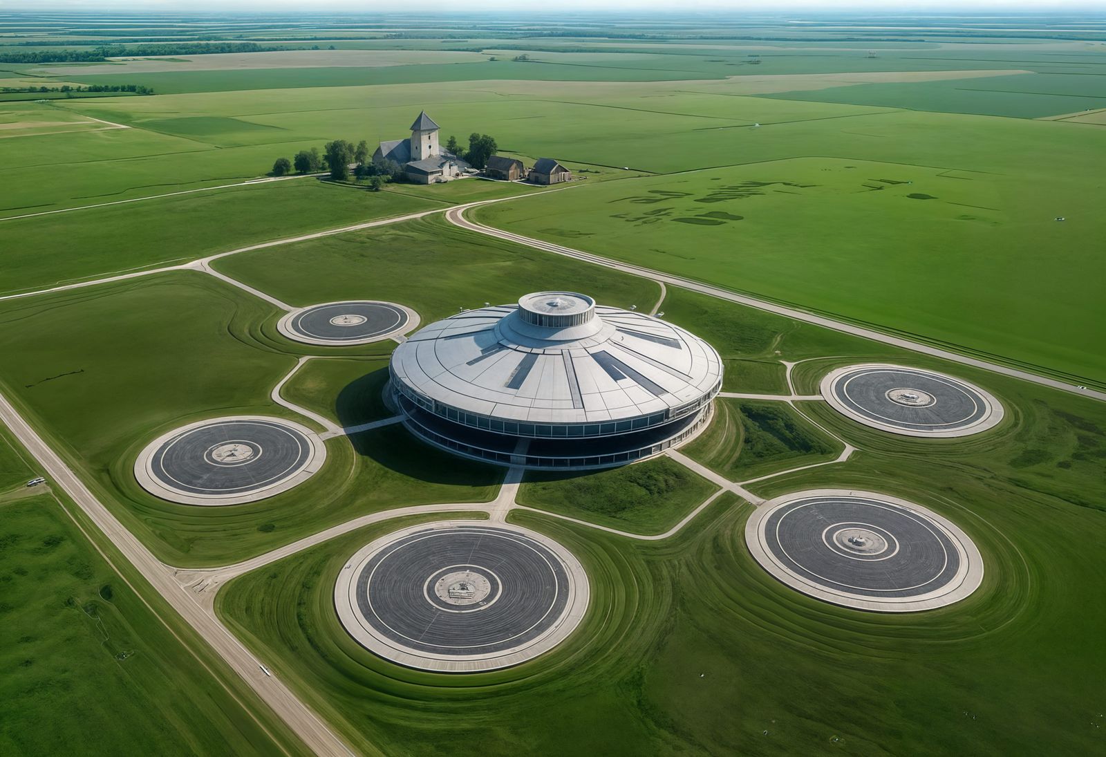 Futuristic Spaceport in Rural Iowa as 8k Photorealism