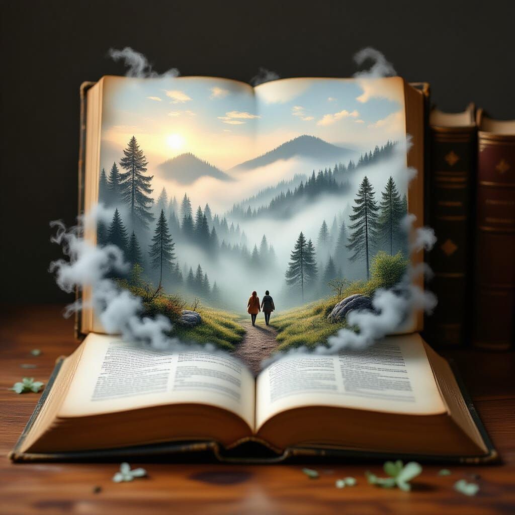 Miniature Foggy Forest Landscape Spilling From Book
