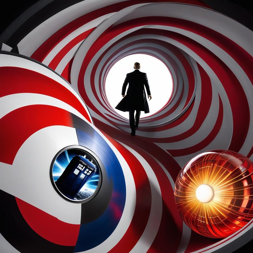 James Bond 007  holding a gun, being chased down Optical Ill...