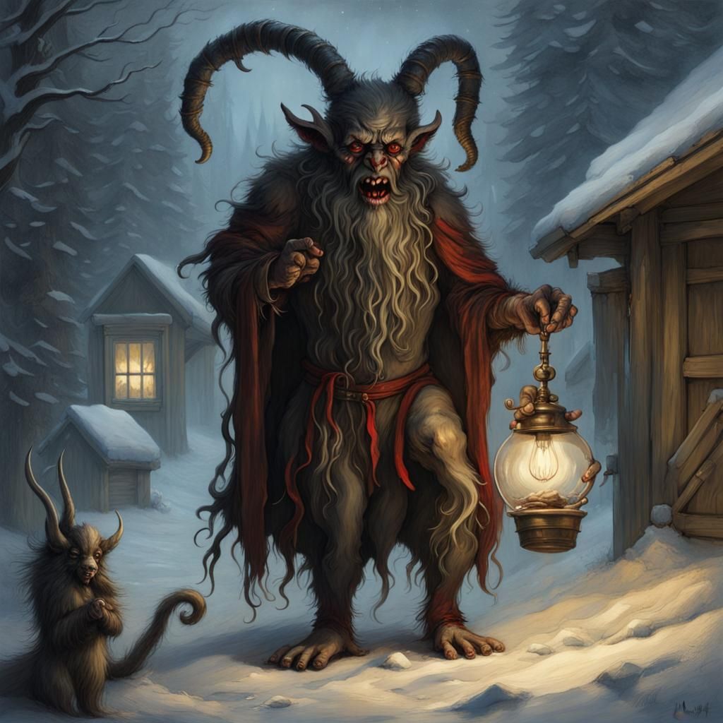 Krampus in Human Form as Detailed Fantasy Painting