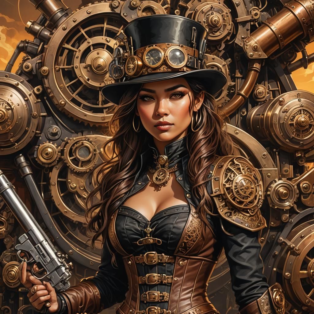 Beautiful tan skin native woman assassin in black  corset wi...