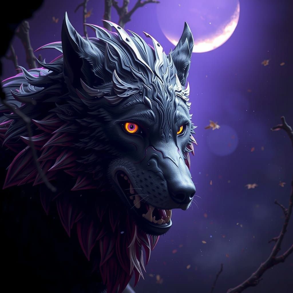 Fenrir in Dark Fantasy Realm with Volumetric Lighting