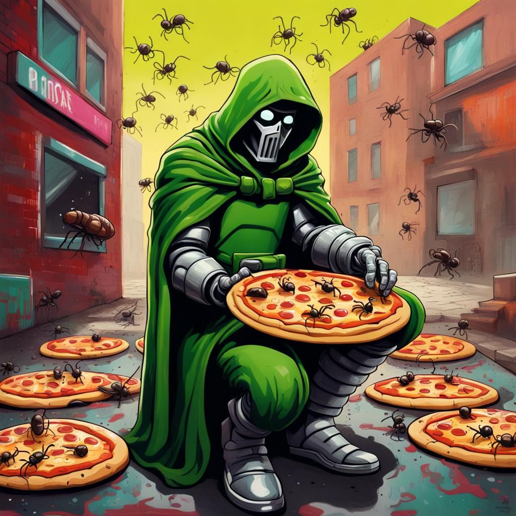Dr. Doom and Pizza-Loving Ants in Graffiti Art