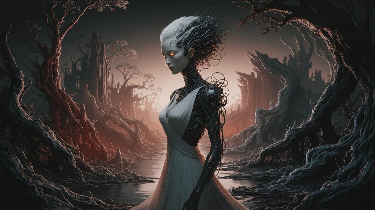 Biomechanical Japanese Woman in Giger-Inspired Art