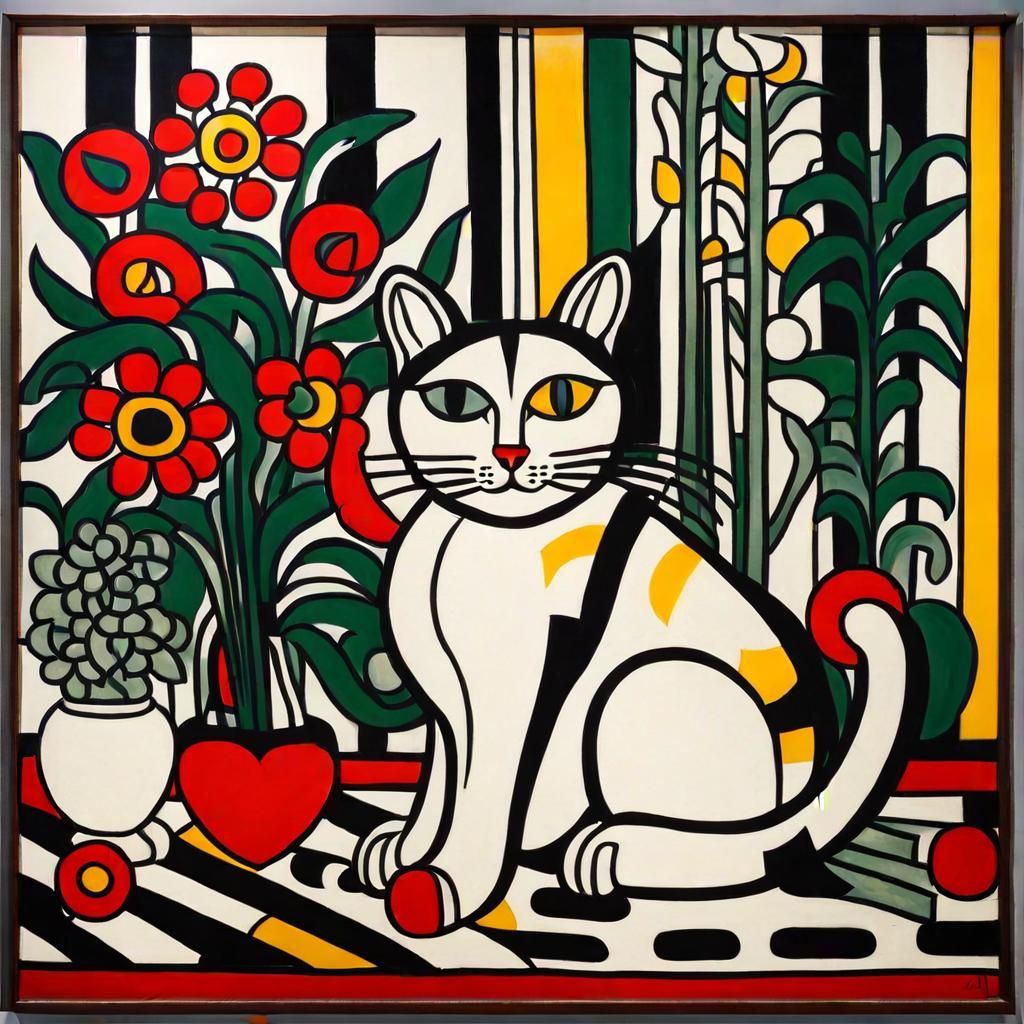 Cute Cat with Flowers in Cubist Style