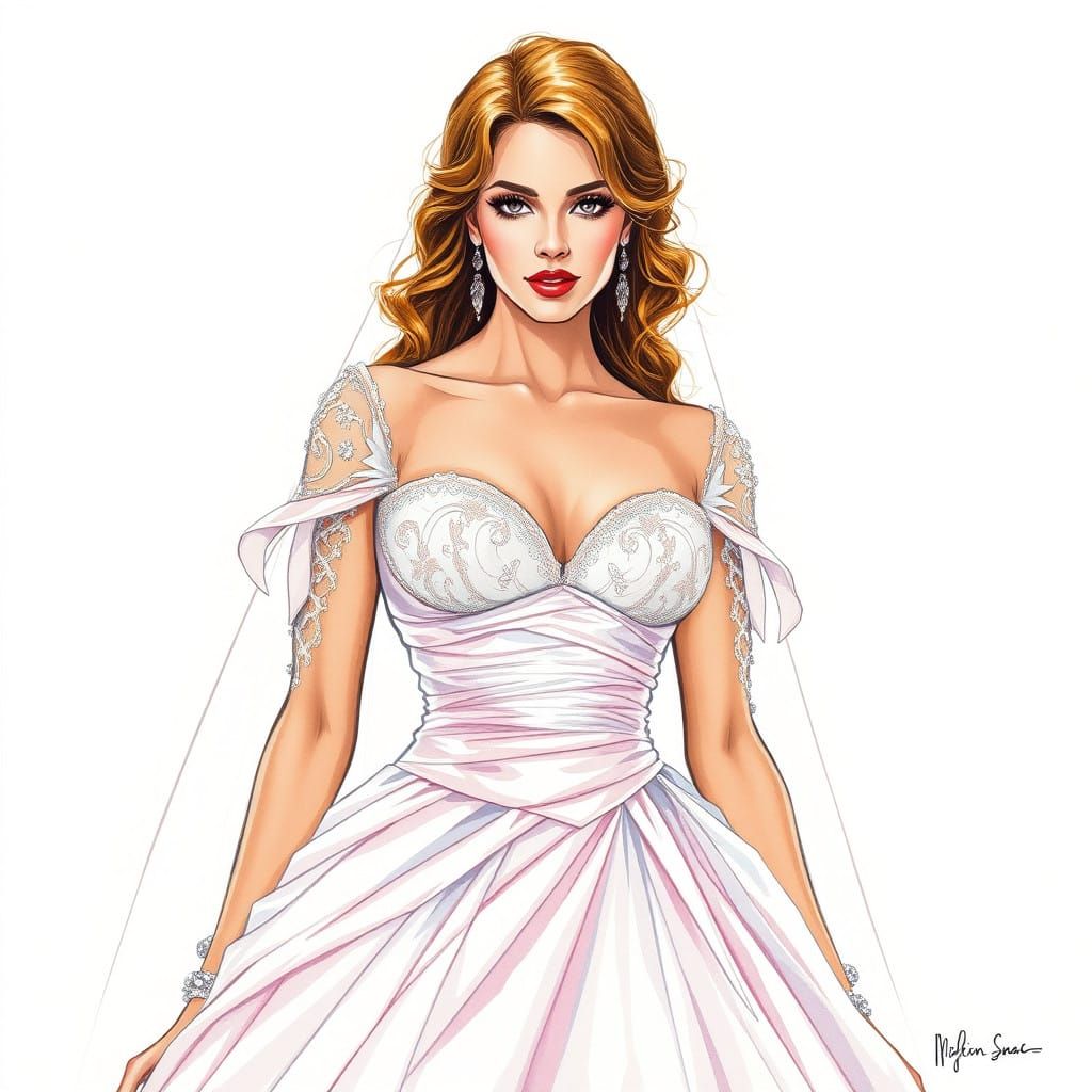 Glamorous 80s Bride in Sequined Wedding Dress