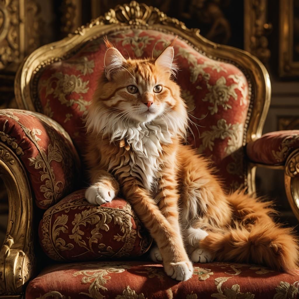 Red Kitten Sleeps, Baroque Style Oil Painting