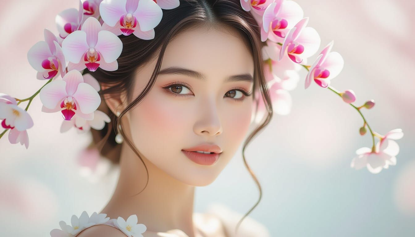 Ethereal Indonesian Girl Portrait with Floral Wreath