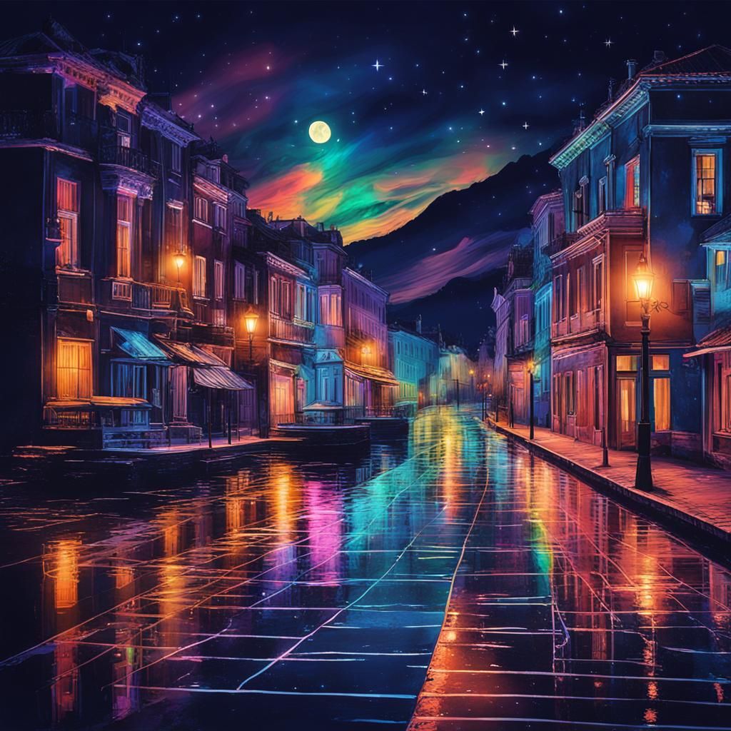 Surreal Night Scene in Transparent Colors