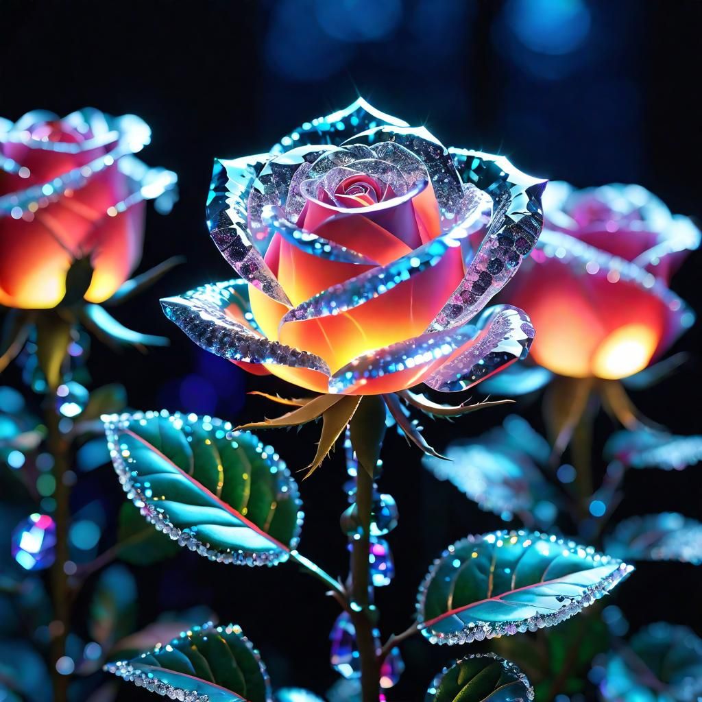 Glowing Crystal Rose in Celestial Garden