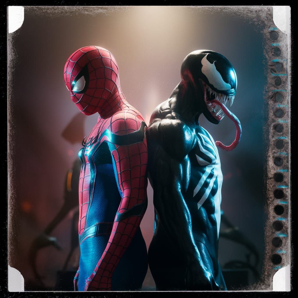 Spiderman and Venom Face-Off in Cinematic Scene