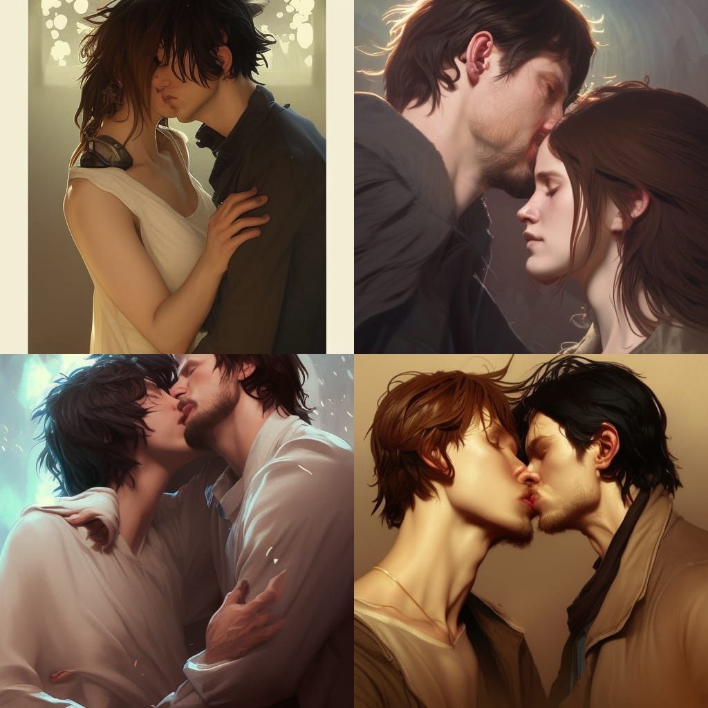Sirius and Remus Kissing Portrait in Art Nouveau Style