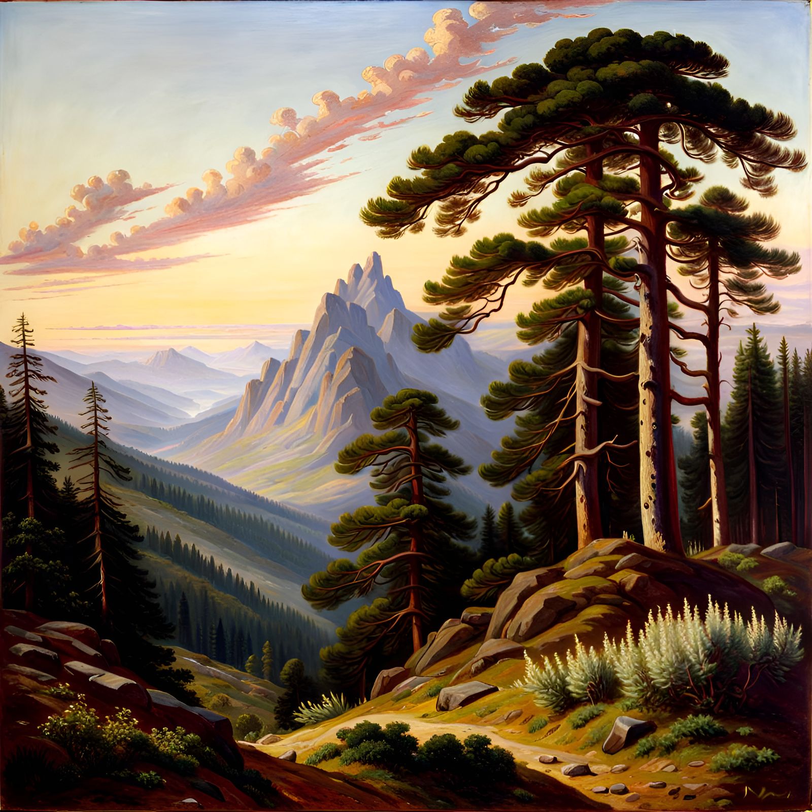 Romantic German Mountain Landscape Oil Painting