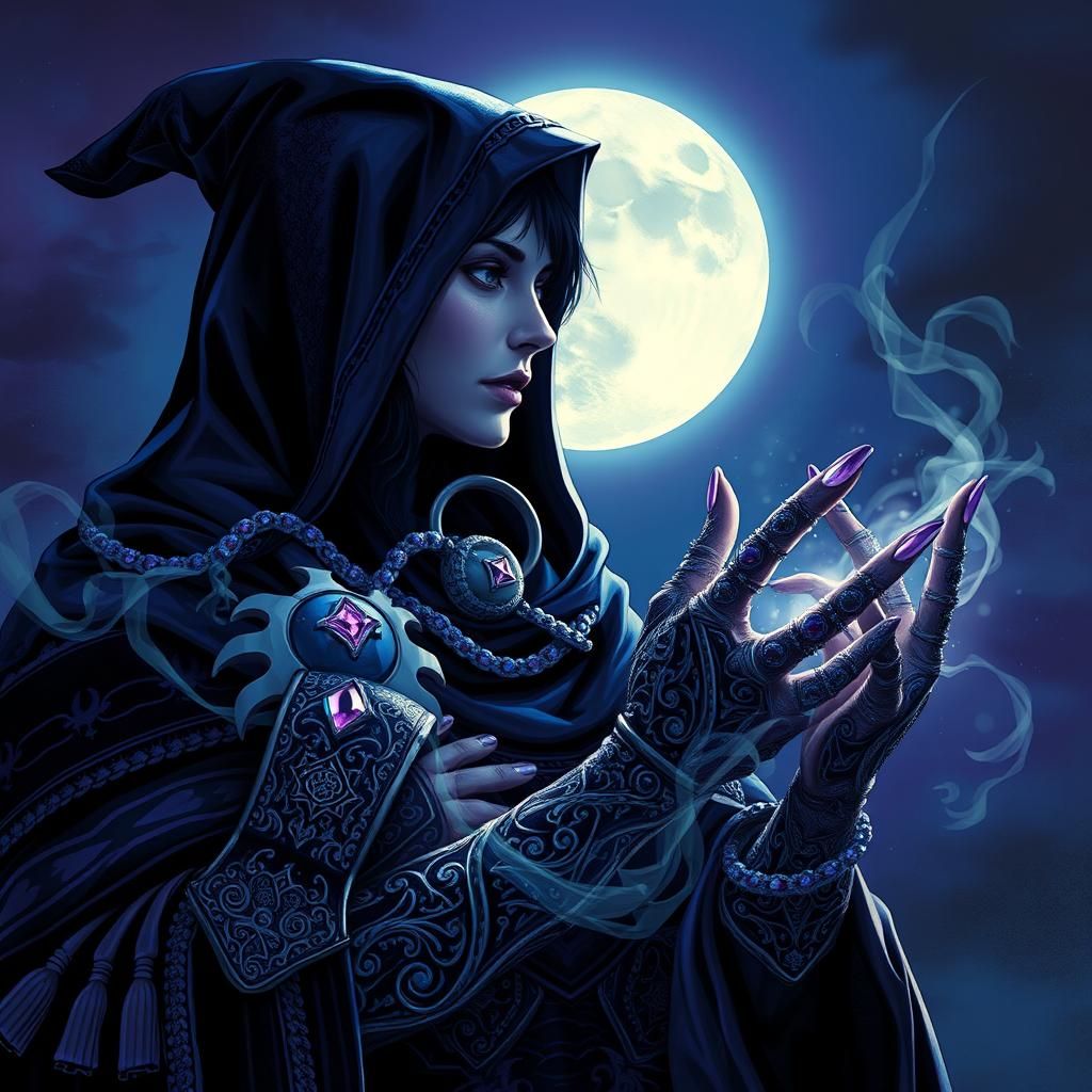 Mystical Witch Conjuring Spells Under Full Moon
