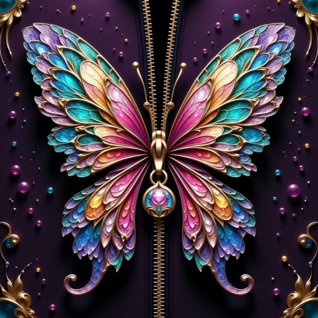 Butterfly Zipper with Decorative Pull Tag, James Jean Style