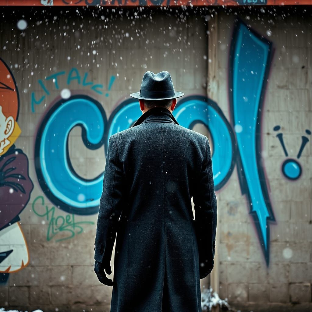 Man in Fedora Before Graffiti Wall Art