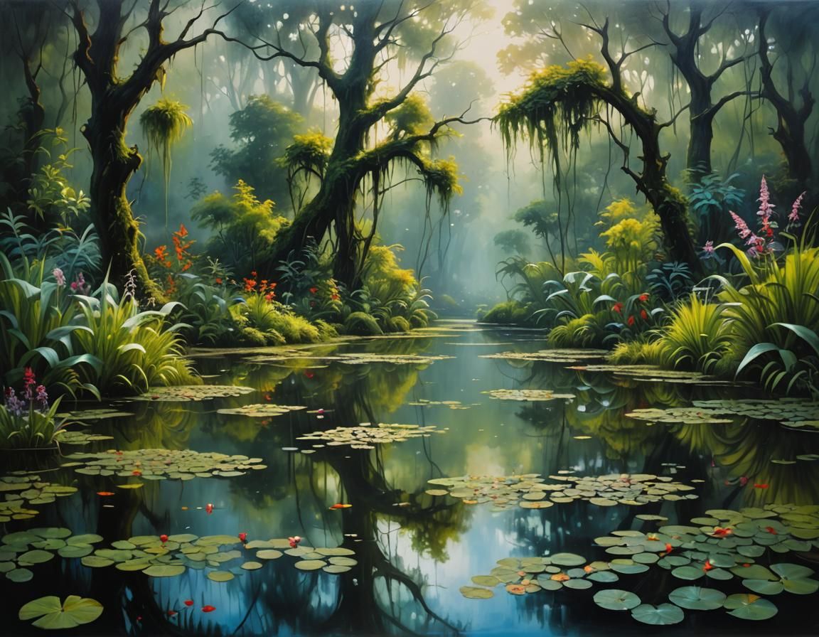 Ethereal Garden: A Hauntingly Beautiful Oil Painting