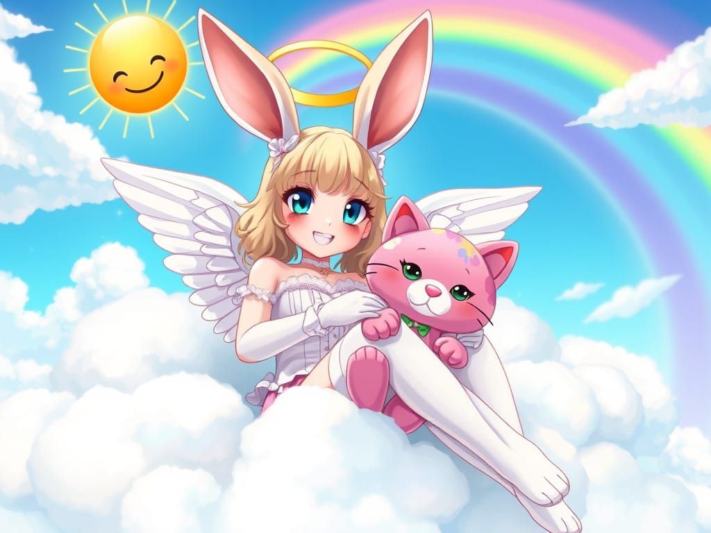 Celestial Bunny Angel in Vibrant Whimsy