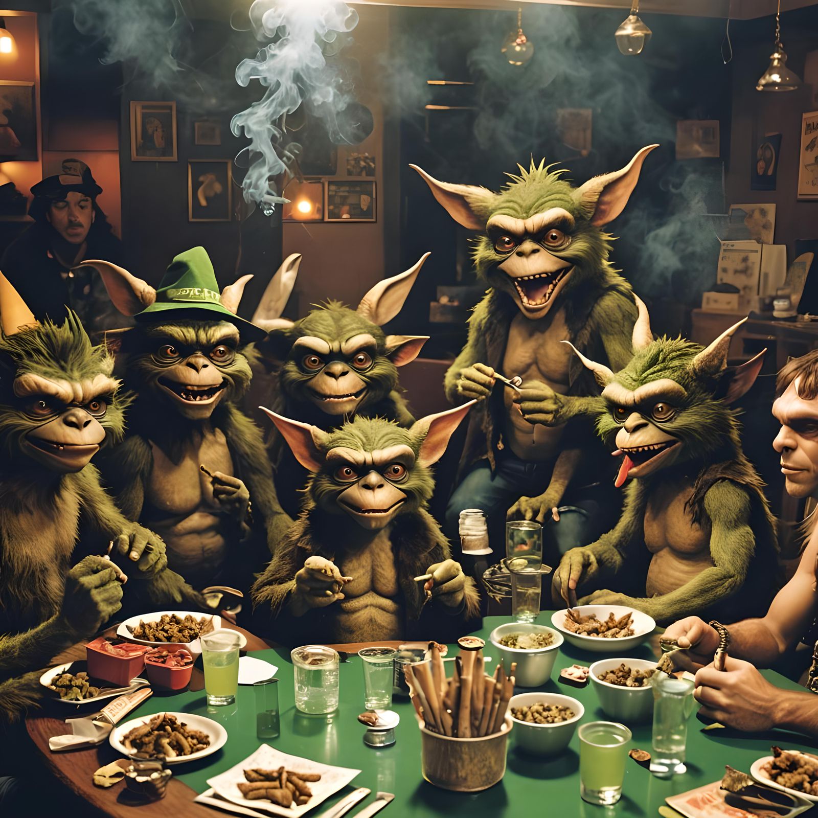 Gremlins Celebrate 420 with Strippers in Cartoon Style