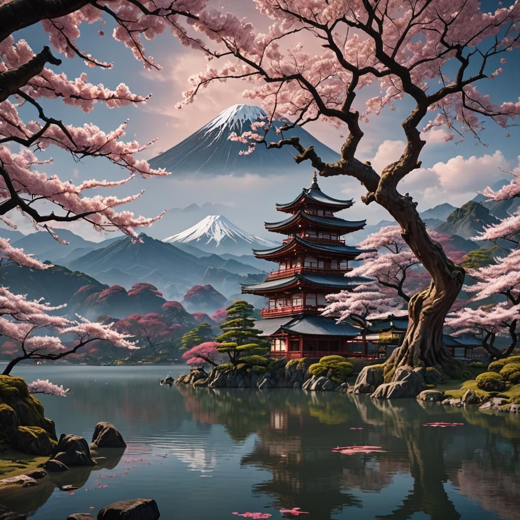 Ancient Sakura Tree Matte Painting