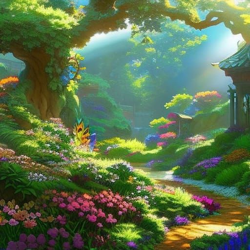 Hyperrealistic Secret Flower Garden in Splash Art