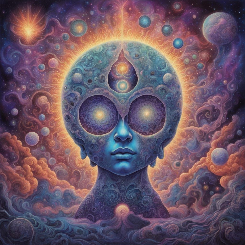 Cosmic Entity Emanating Love in Swirling Nebula