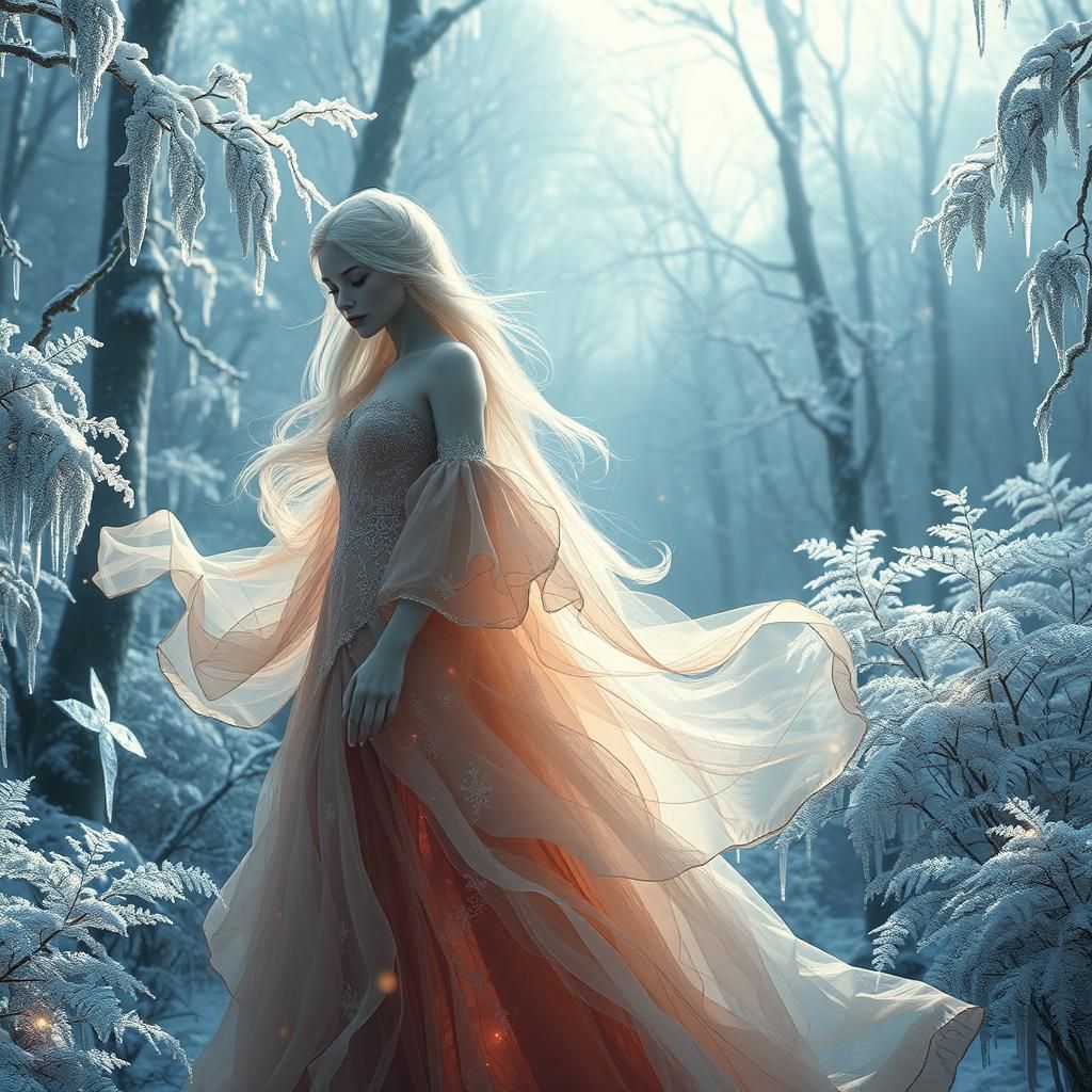 Ethereal Maiden in a Winter Forest: Fantasy Concept Art