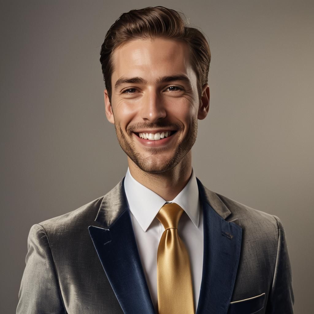 Smiling Man in Velvet Suit, Digital Portrait