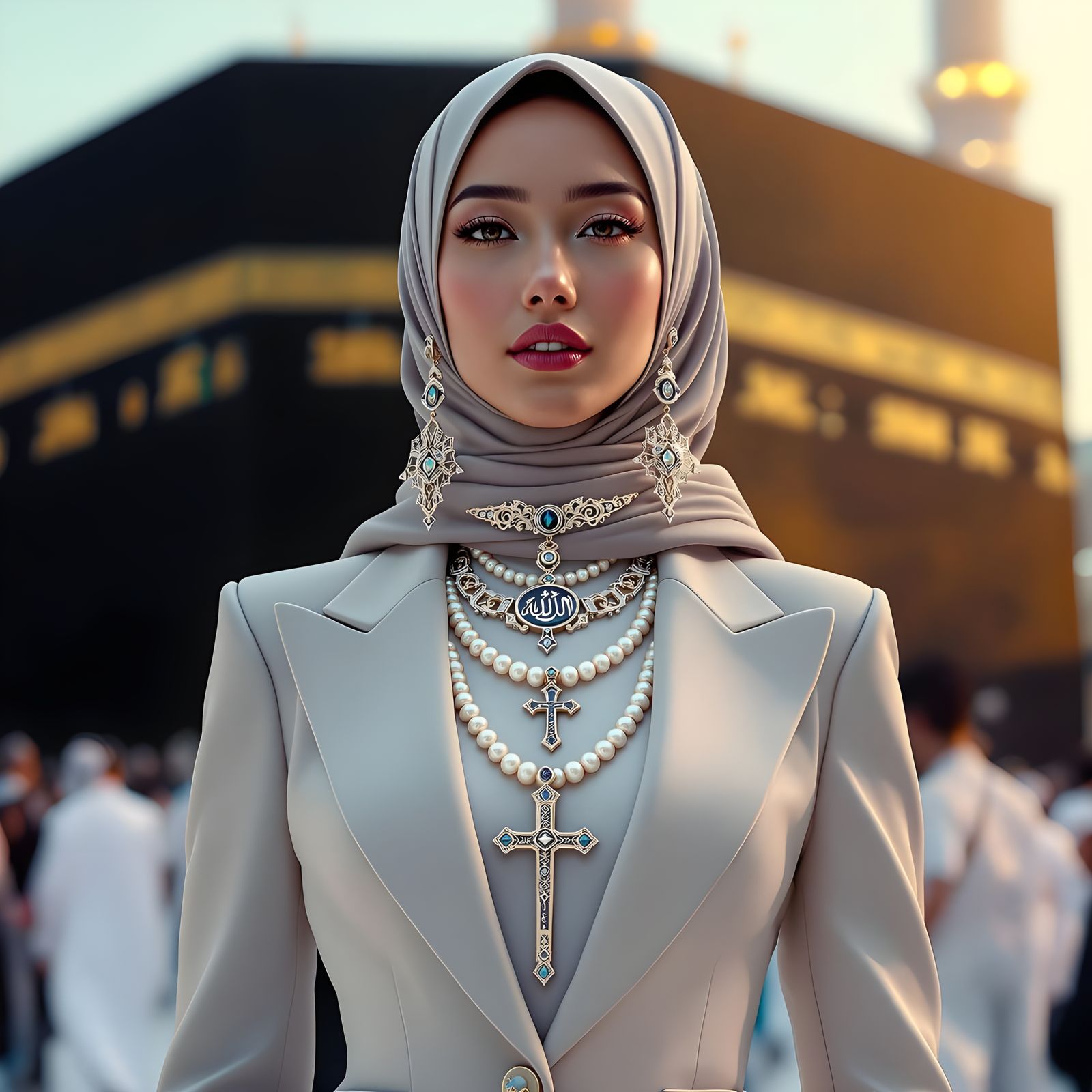 Woman at Ka'bah in Futuristic Style