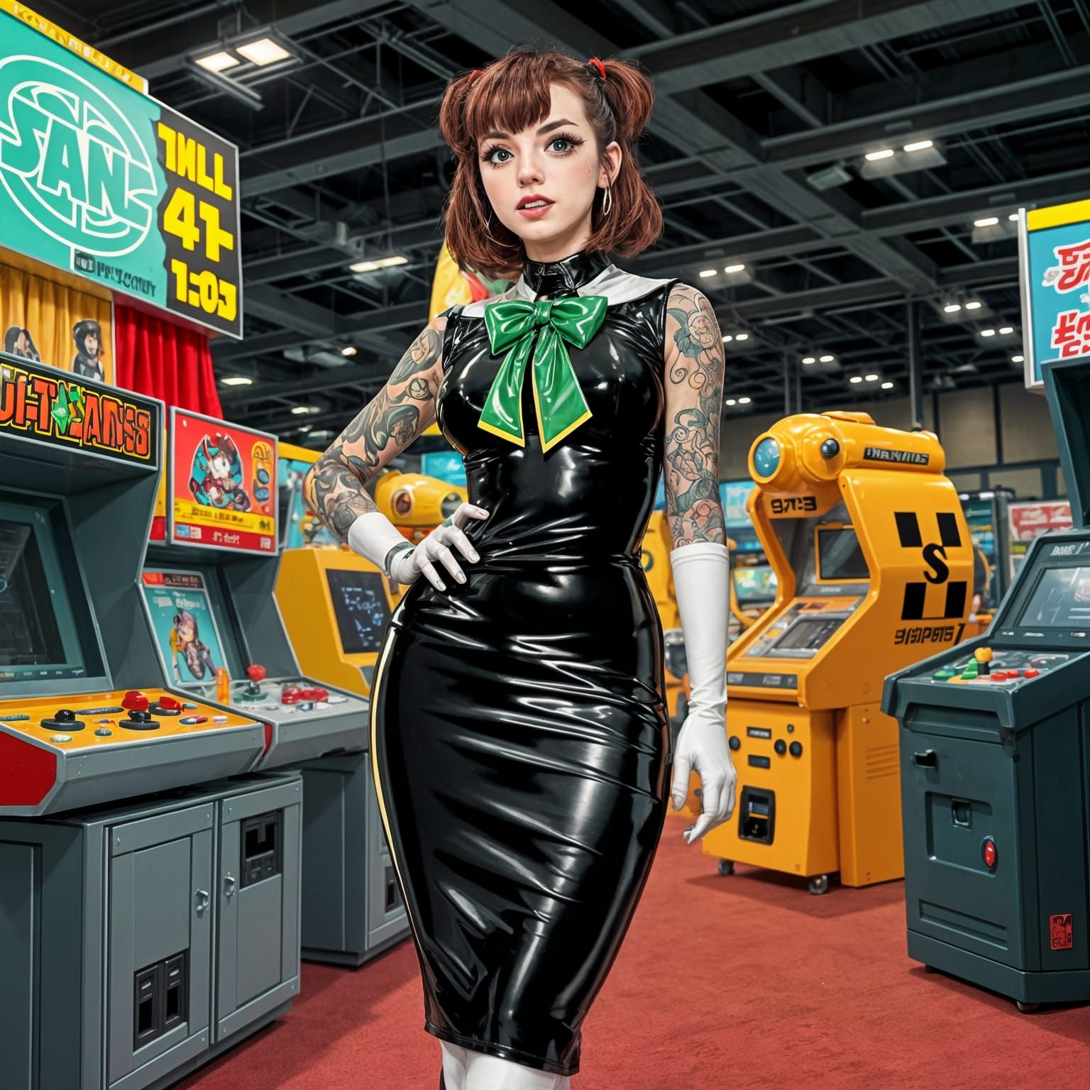 Tattooed Woman in Latex Outfit at Sci-Fi Convention