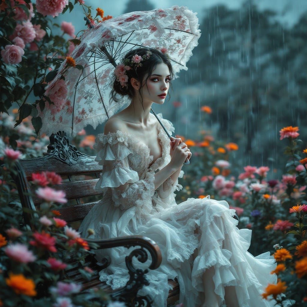 Ethereal Vampire Seeks Sanctuary in Blooming Garden Under St...