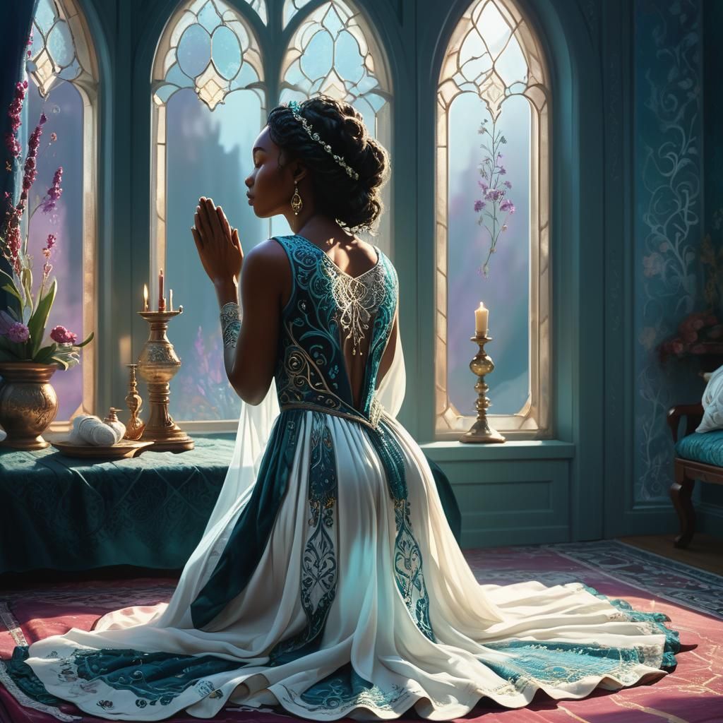 Woman Praying in Dreamlike Digital Art