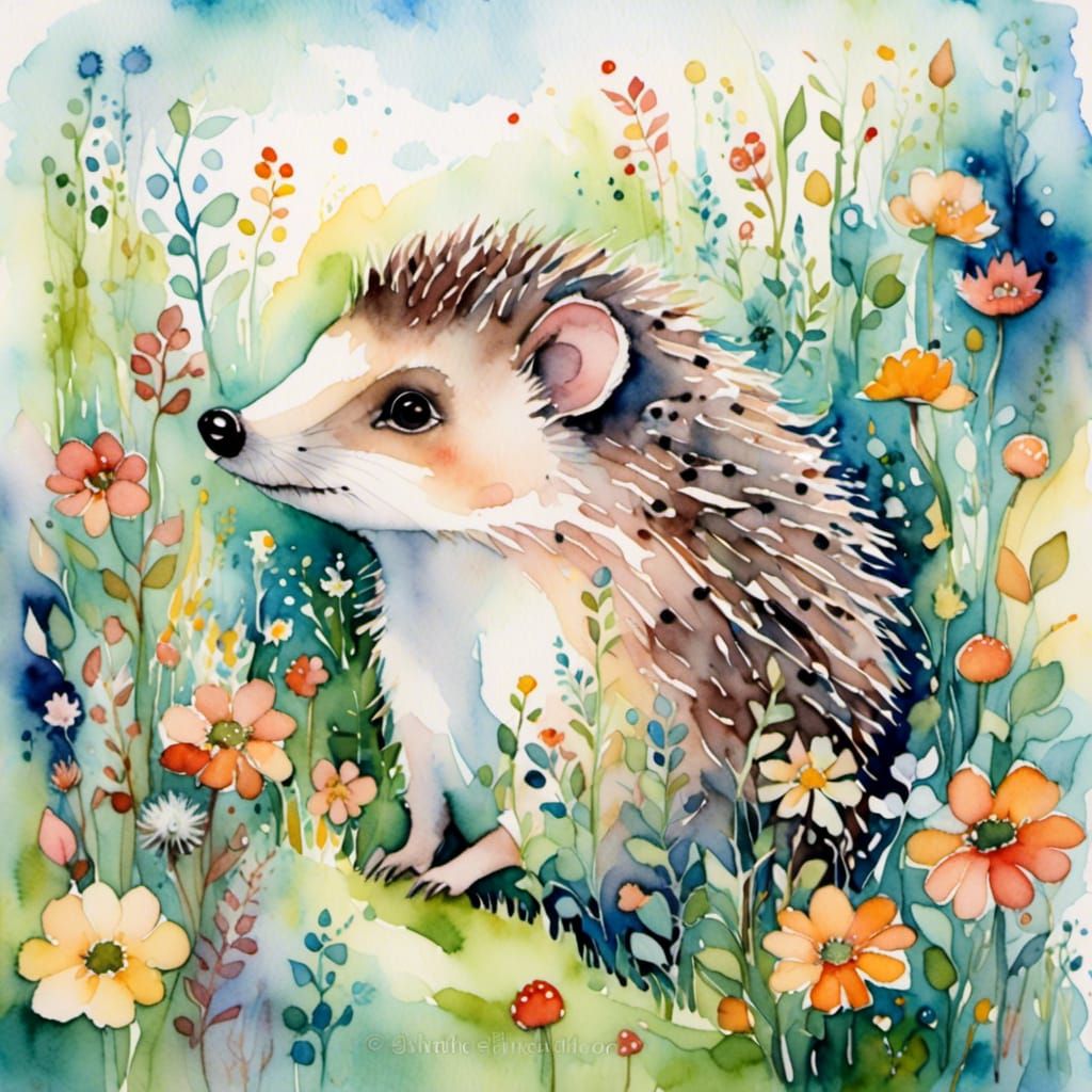 Whimsical Hedgehog Portrait in Watercolor Style