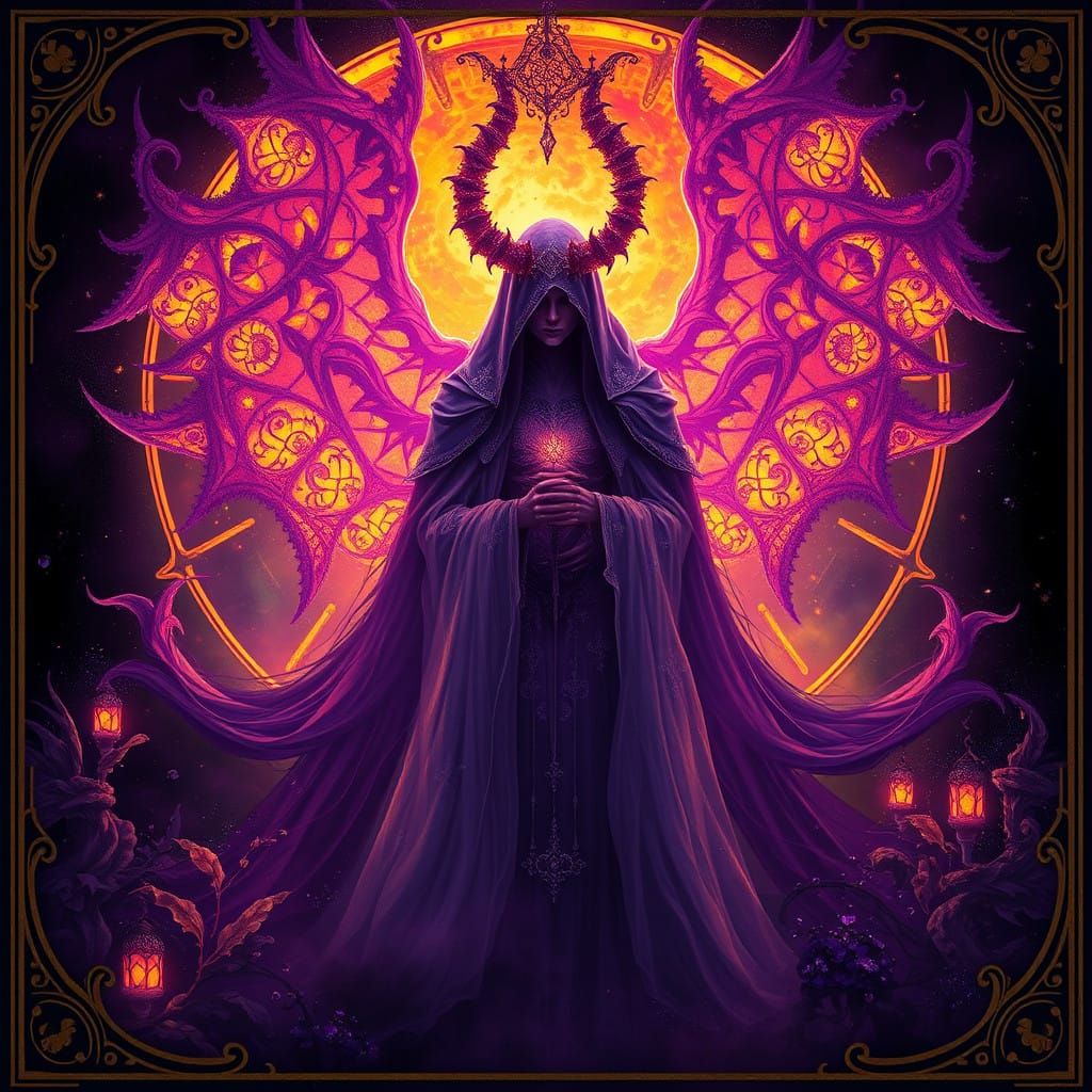 Ethereal Dark Fantasy Scene in Art Nouveau Style