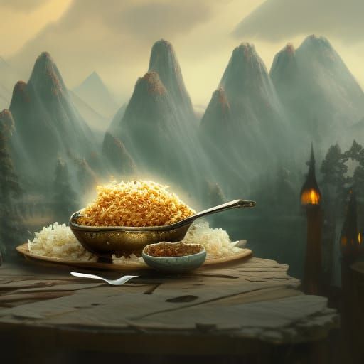 Ice Spice Eating Rice: Detailed Matte Painting