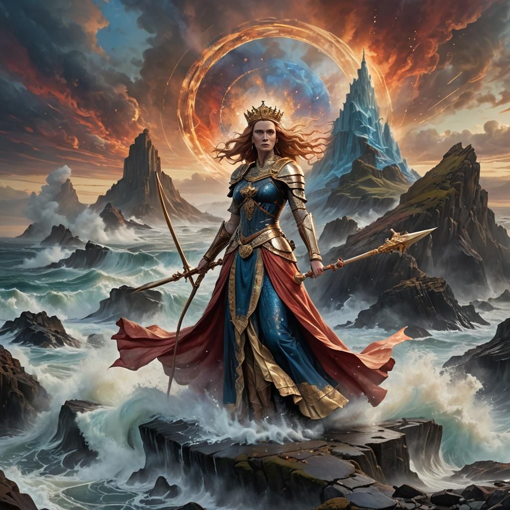 Britannia: Majestic Warrior Queen on Rocky Coast