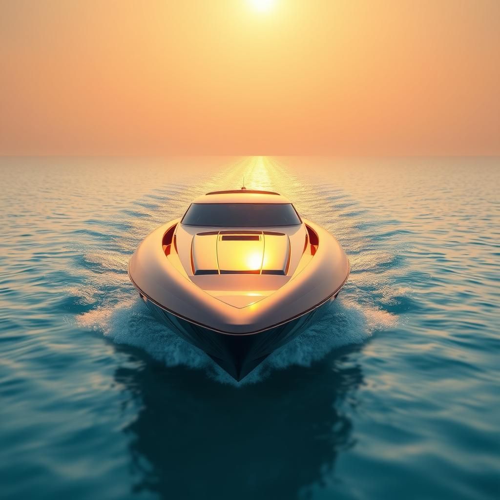 Luxury Yacht Gliding on Calm Ocean, Acrylic Art Style