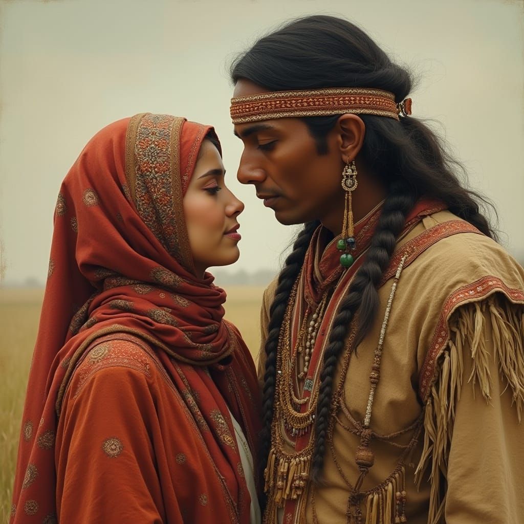 Arabic Woman and Native American Man Share Tender Moment in ...