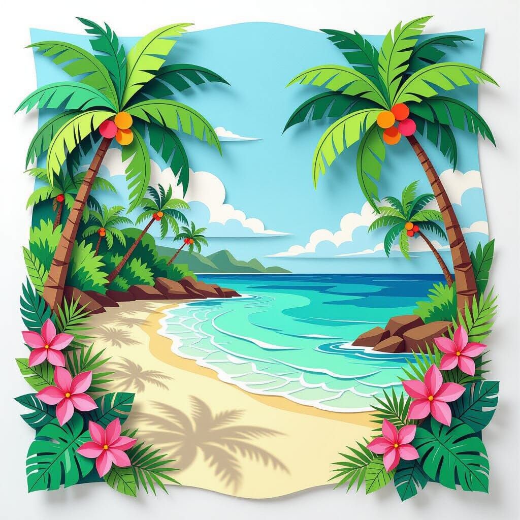 Tropical Papercraft Paradise: Beaches, Palms, and Clear Wate...
