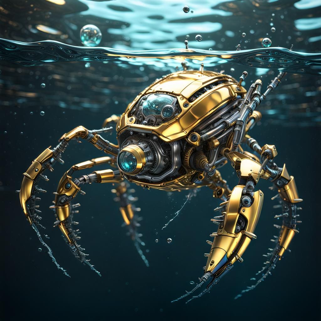 Detailed Nanobot Swimming in Liquid, 3D Render