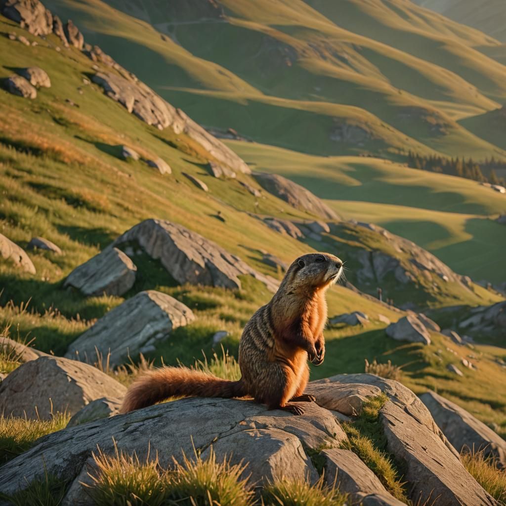Marmot Portrait in Golden Hour Light