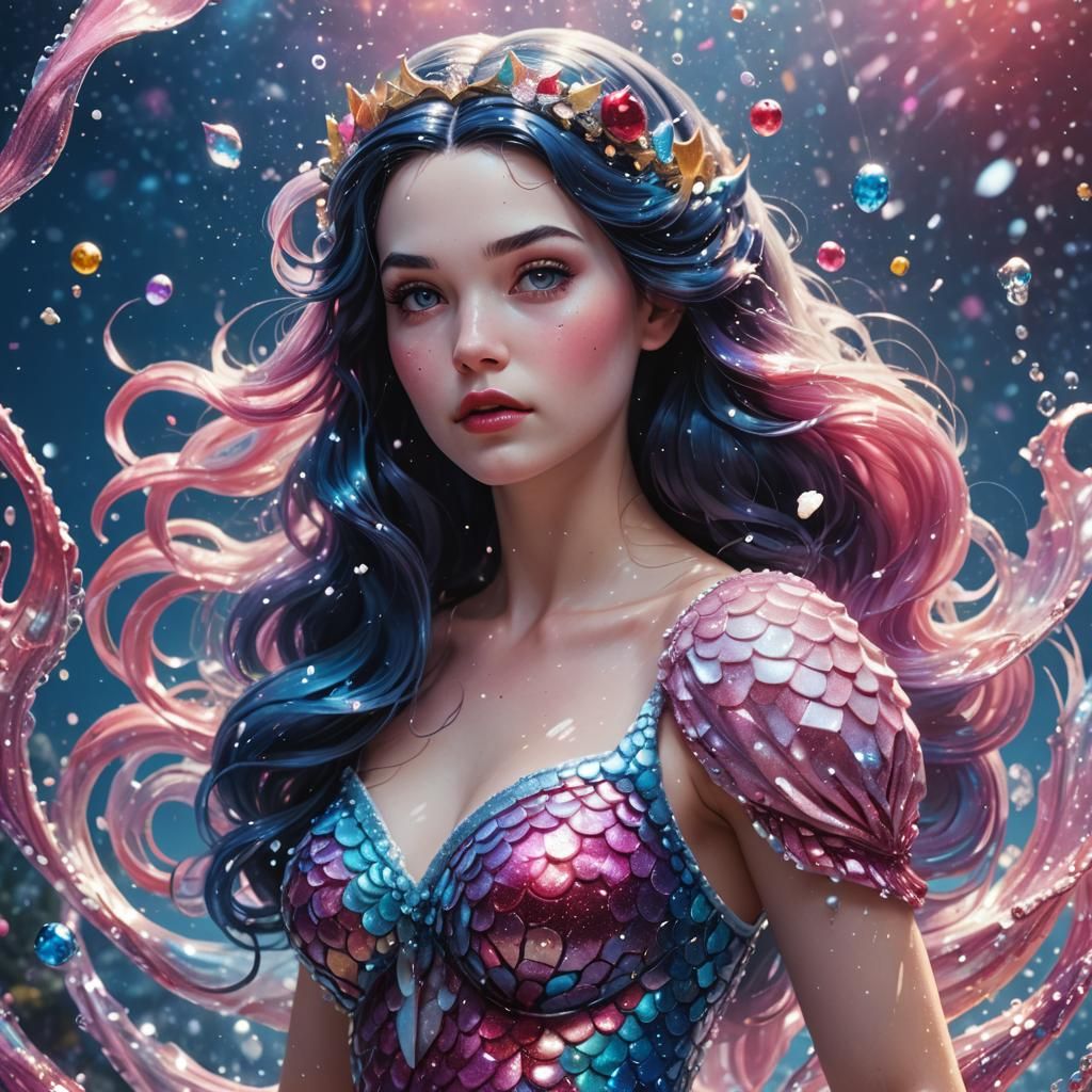 Hyperrealistic Snow White Space Mermaid in Splash Art