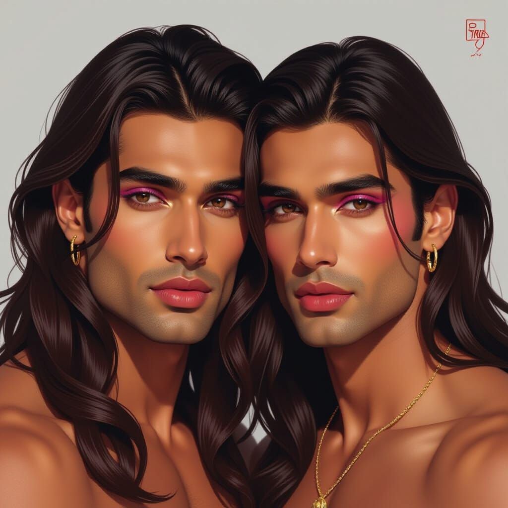 Hyper-Close-Up of Two Indian Men in Stylized Realism