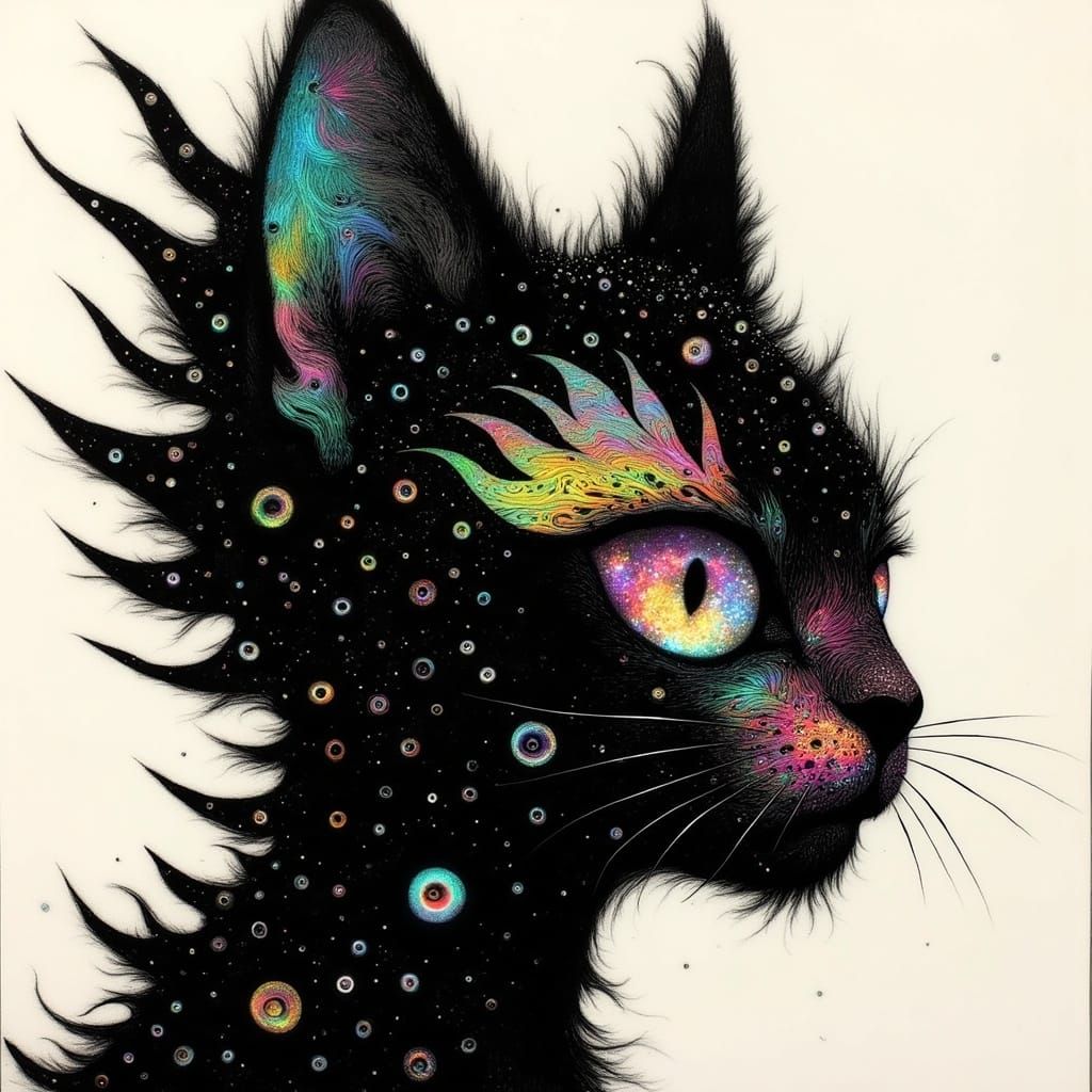 Majestic Stained-Glass Feline in Vibrant Kaleidoscope Colors